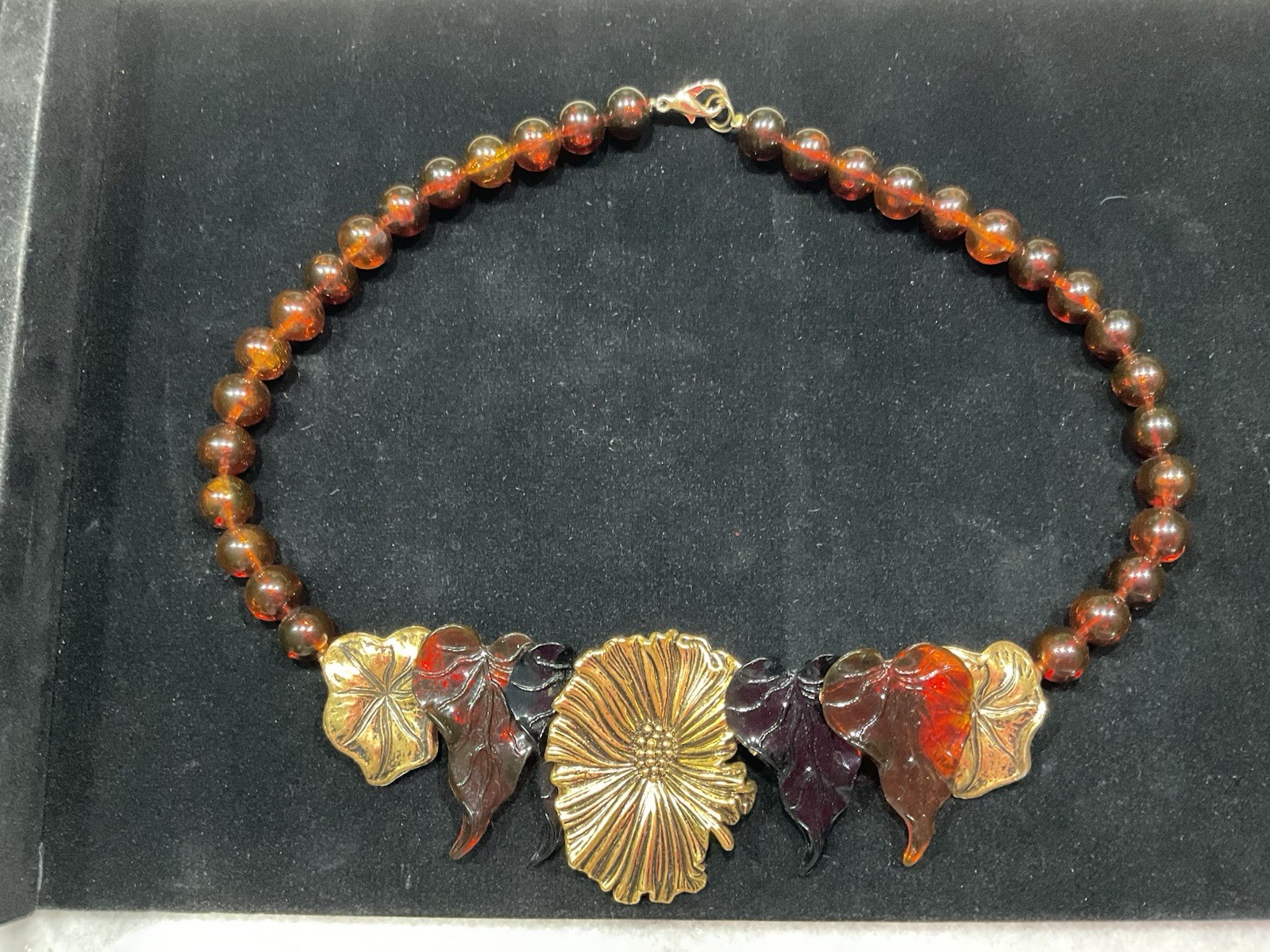 Vintage Celluloid Leaves And Flower Fall Colors Necklace
