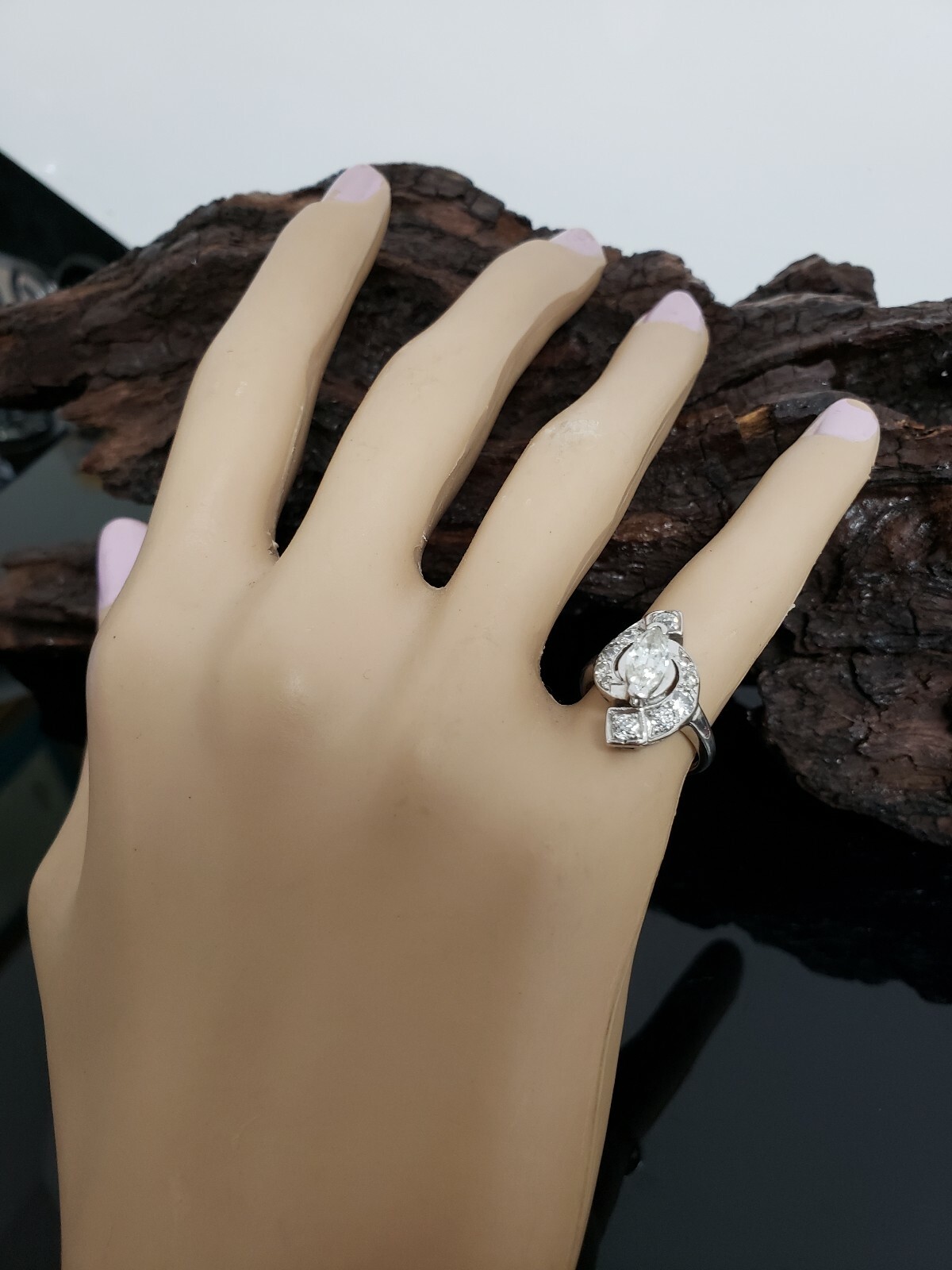 Antique 14 Karat White Gold 1.00 CTW Marquise Diamond Engagement Ring. #VR67