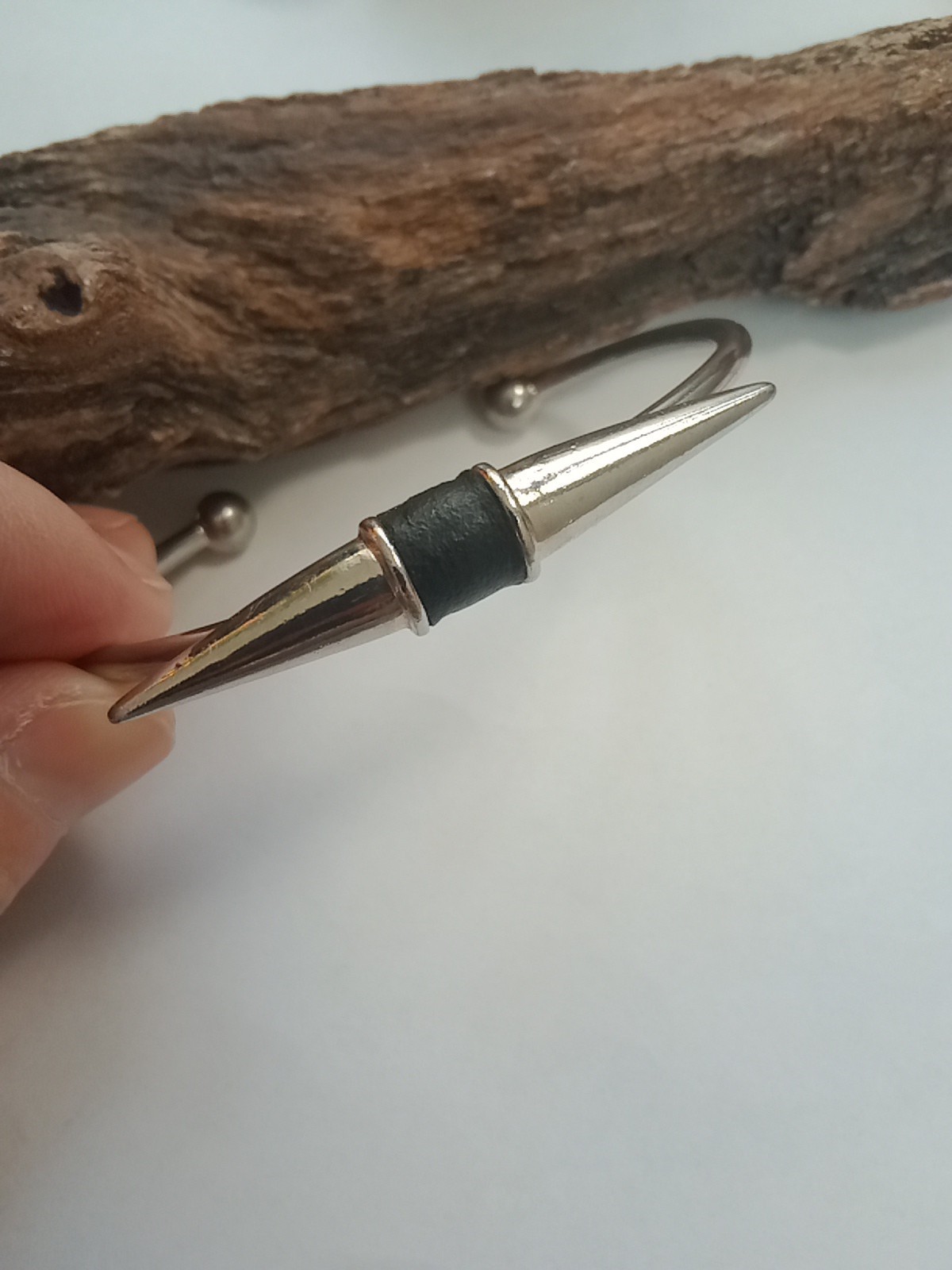 Unique Silver Tone Cuff Bangle Sz 7 1/2 With Black Detail