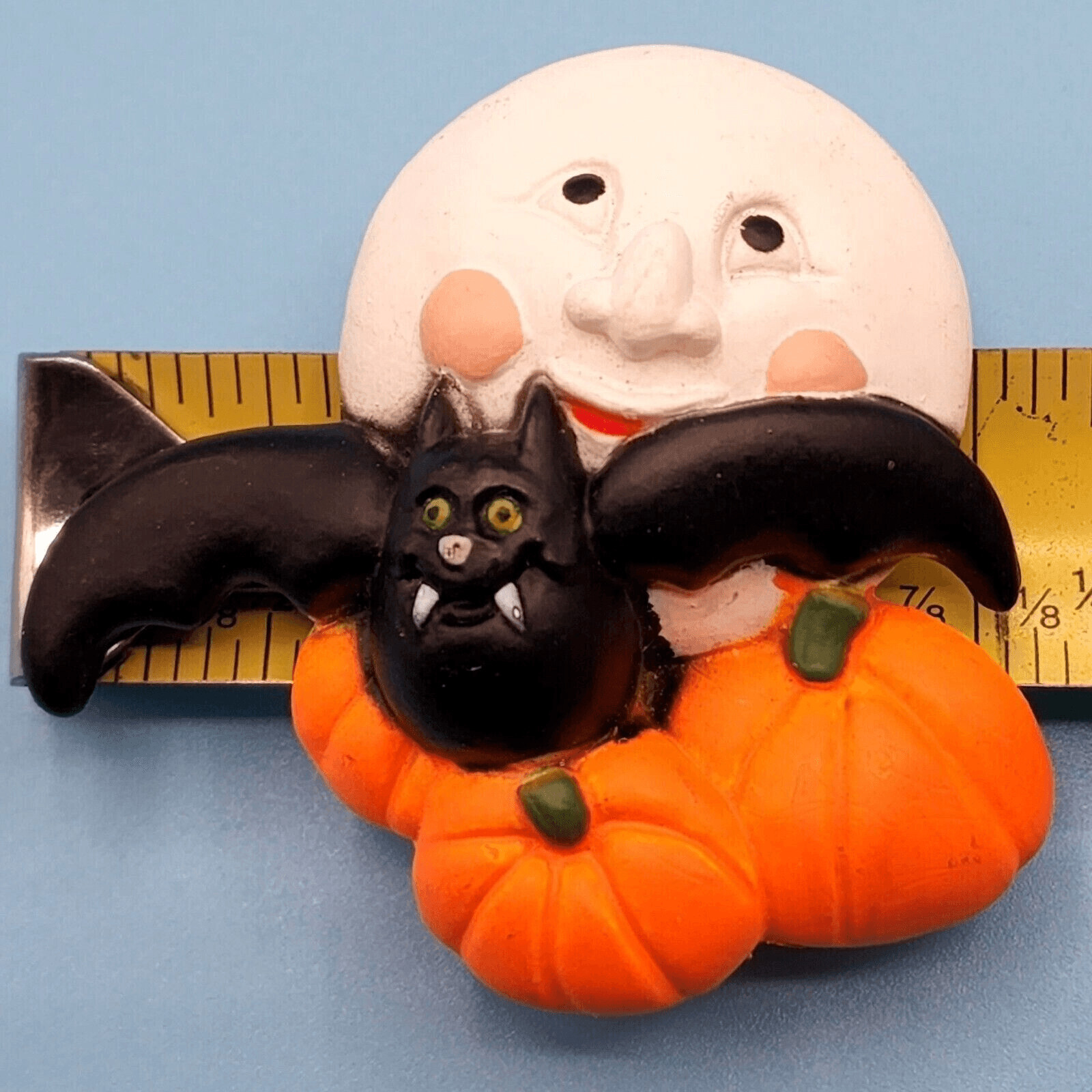 FUN WORLD Vintage Halloween Pin Full Moon Bats Pumpkin Brooch Costume Gift