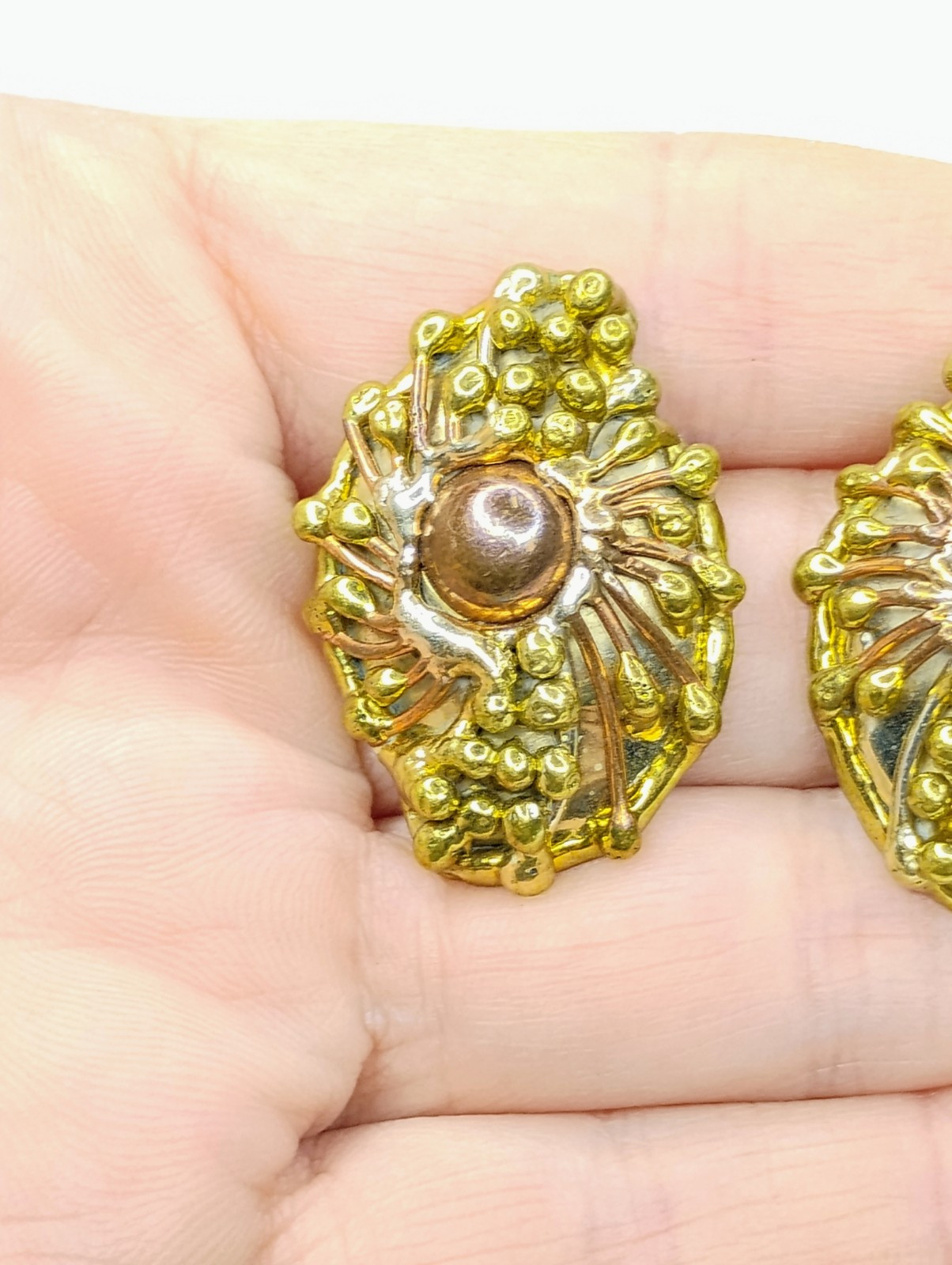 Vintage Brutalist Clip On Earrings Copper & Brass Made in Mexico