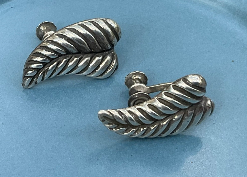 Los Castillo Taxco Sterling Huggie Scroll Hand Wrought Bead Screw Back Earrings