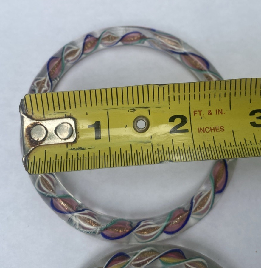 Vintage Murano Art Glass Rainbow Swirl Ribbon Bangle Bracelet Pair Small and Med