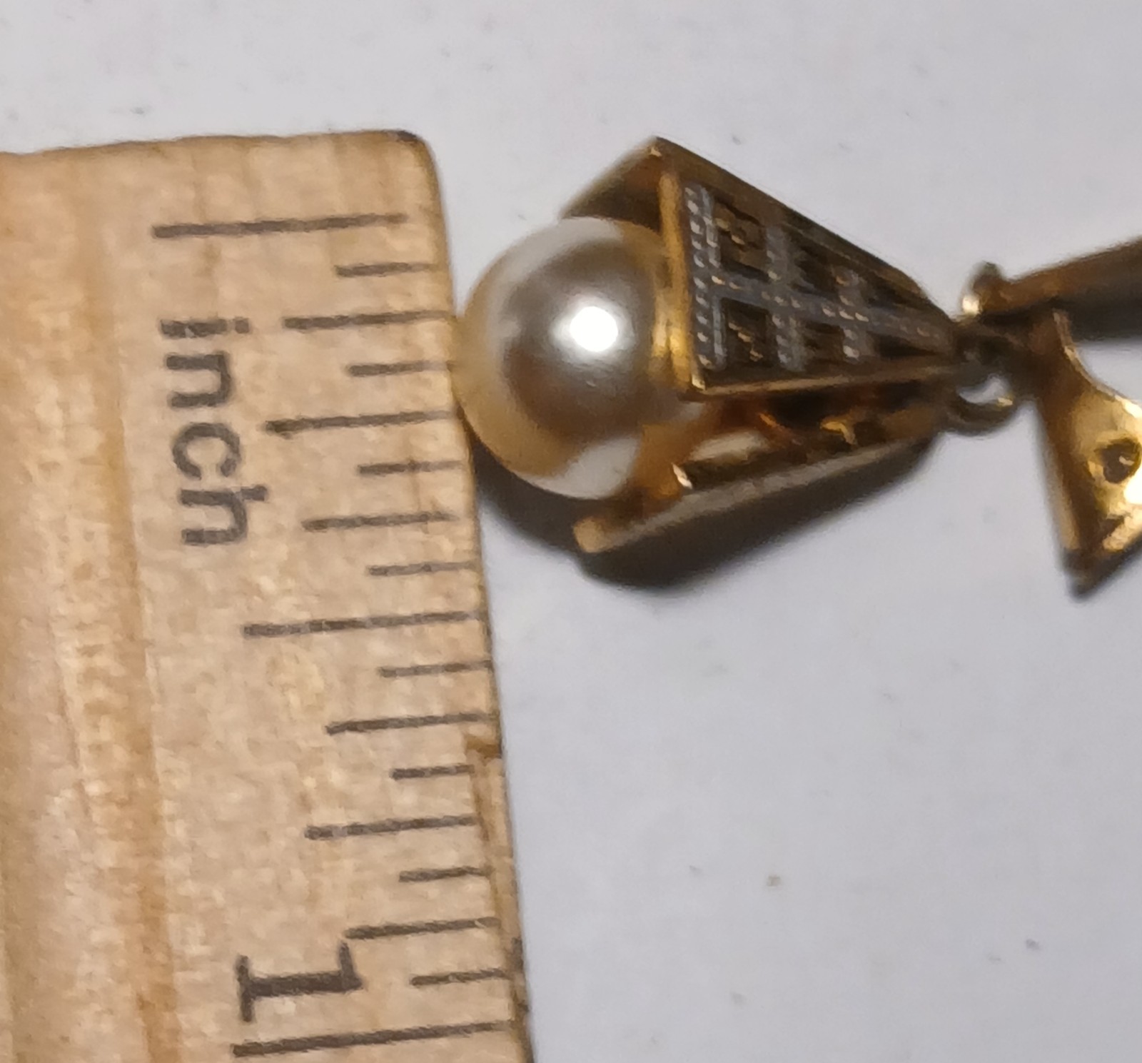Vintage Damascene Toledo Spain GoldTone Faux Pearls Dangle Clip On Earrings 1 in