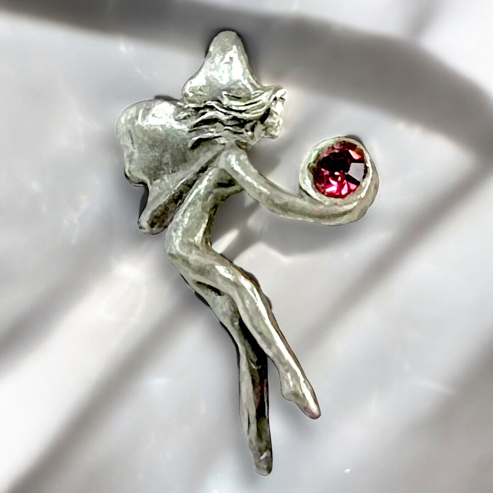 Crystal Fairy Pin Pewter Amethyst Crystal Signed Dated 90s Whimsical Vintage 1”