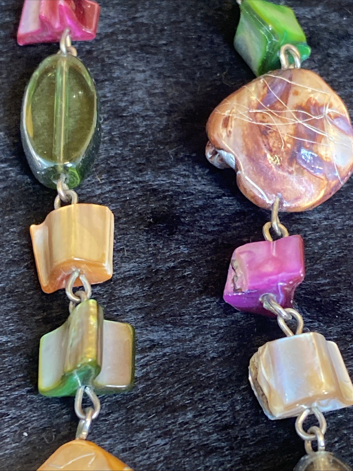 Necklace 38” Dyed Shells Veneer Multi Color Squares Dyed Shells Necklace
