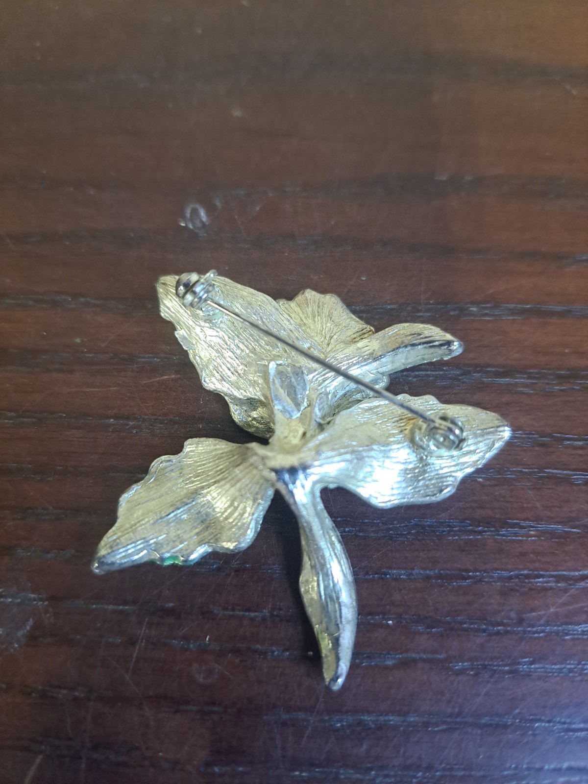 Vintage Purple Orchid Enameled Silver Tone Brooch