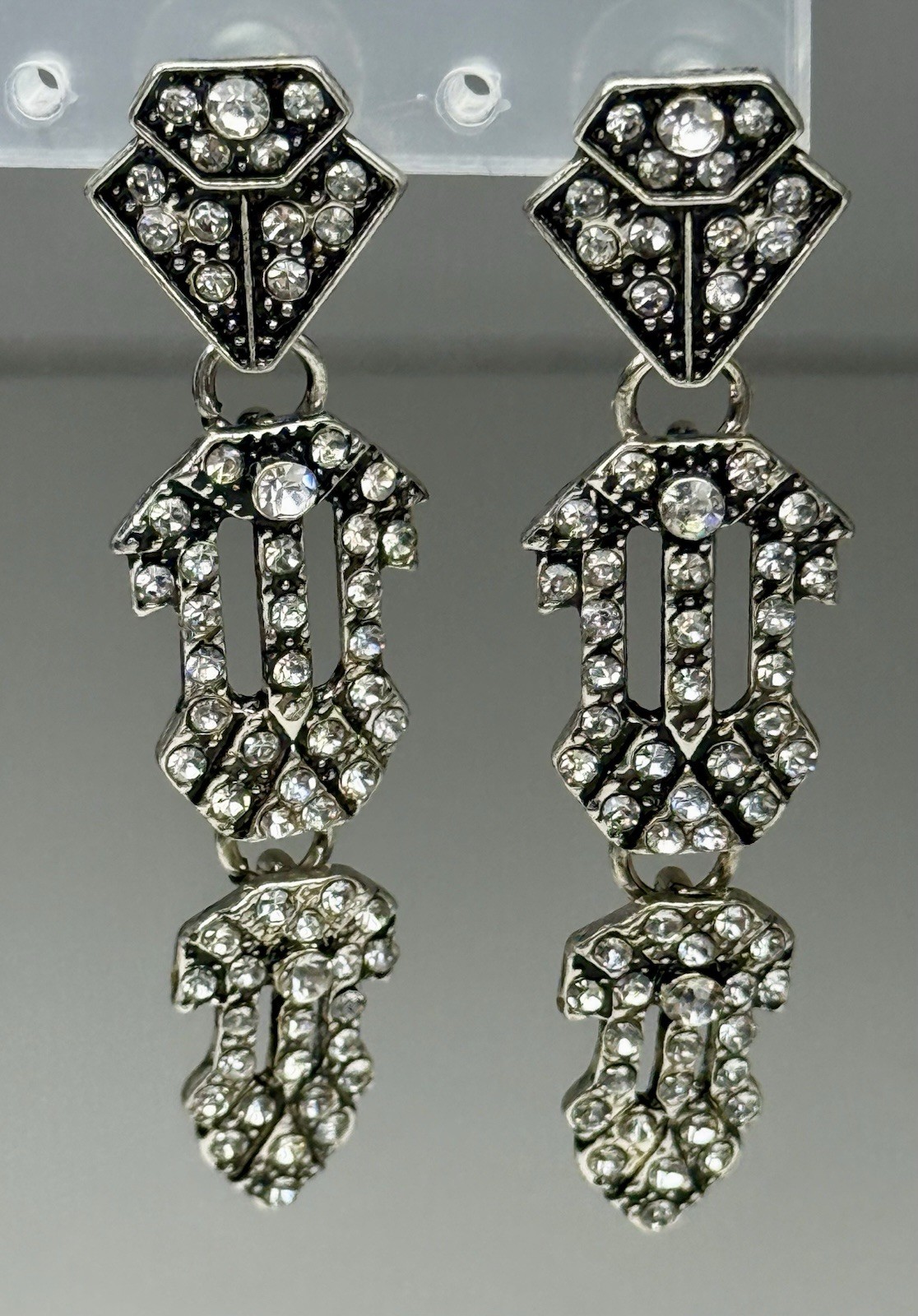 Vintage Art Deco Flapper Rhinestone Earrings Dangle Drop Pierced Gatsby Style