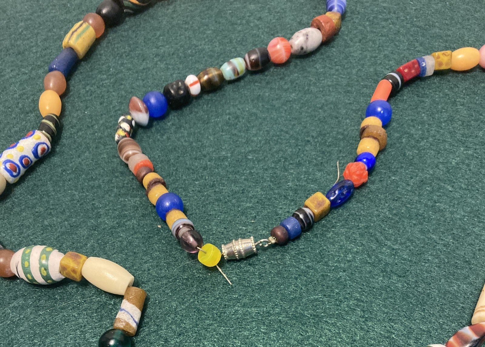 Vintage Artisan Furnace Glass Bead Cane 34″ Necklace 100 Beads Mostly Different