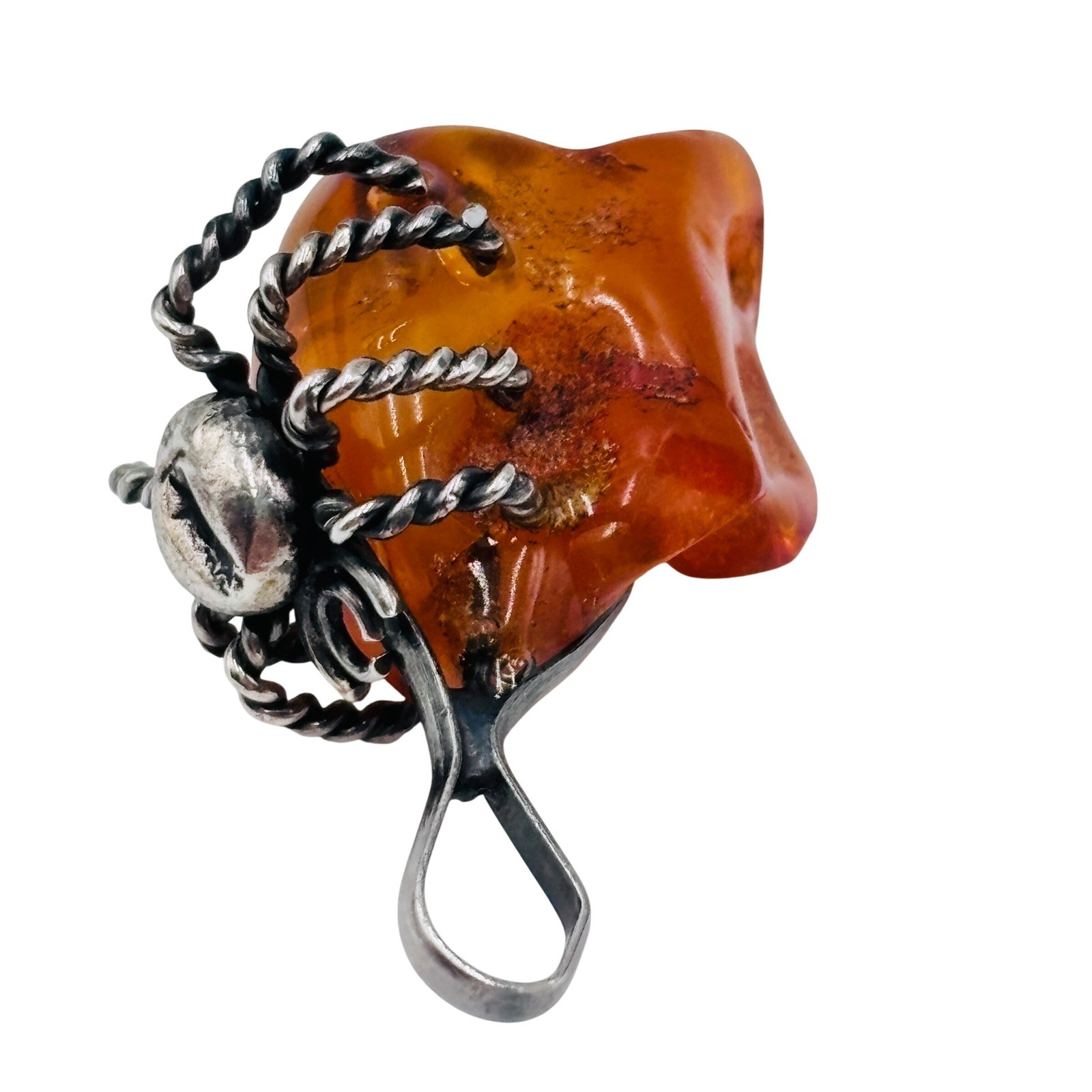 Sterling Silver Spider Baltic Amber Pendant with Insect Inclusion natural