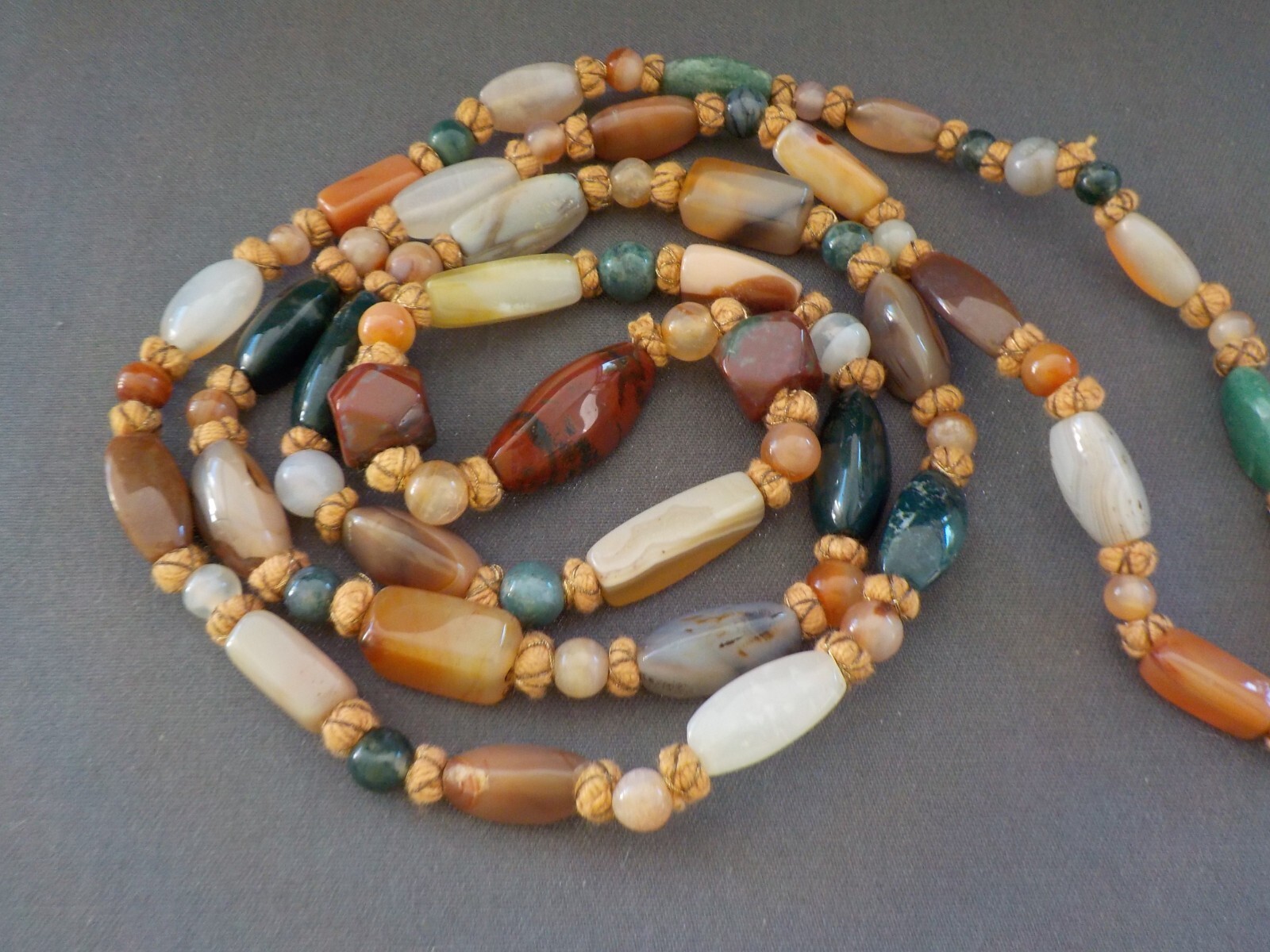 Vintage Strand Necklace Polished Mixed Stones Shapes Semi Precious Agate Quartz