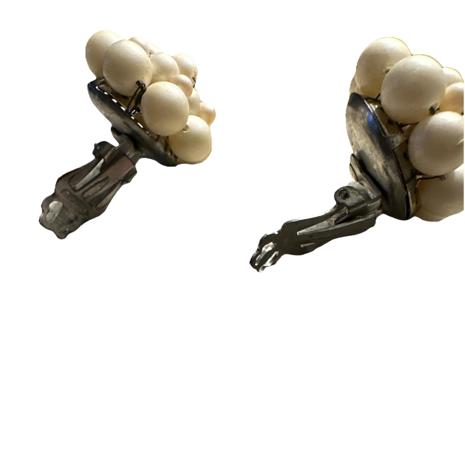 Vintage White Round Bead Cluster Clip-On Earrings for Women, Lobe