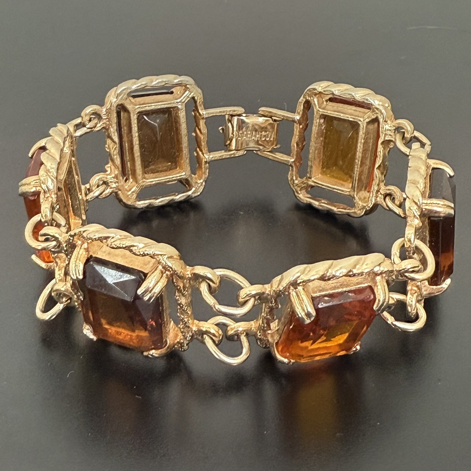 Vintage SARAH COVENTRY Wild Honey Amber Glass 7” Link Bracelet 44g.