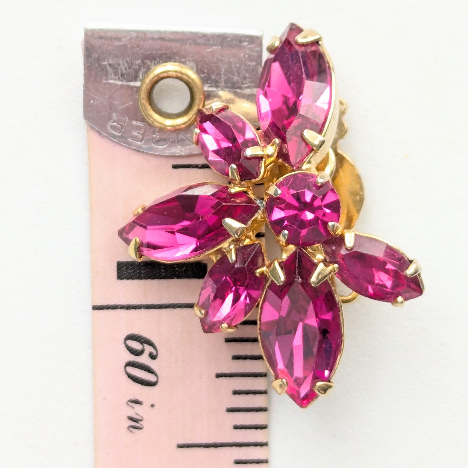 La Roco Hot Pink Clip On Rhinestone Earrings Mid Century Glam Jewelry