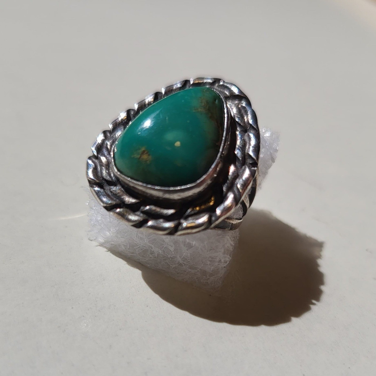 925 Sterling Silver Turquoise Teardrop Ring Sz 5.25 Vintage Boho Navajo