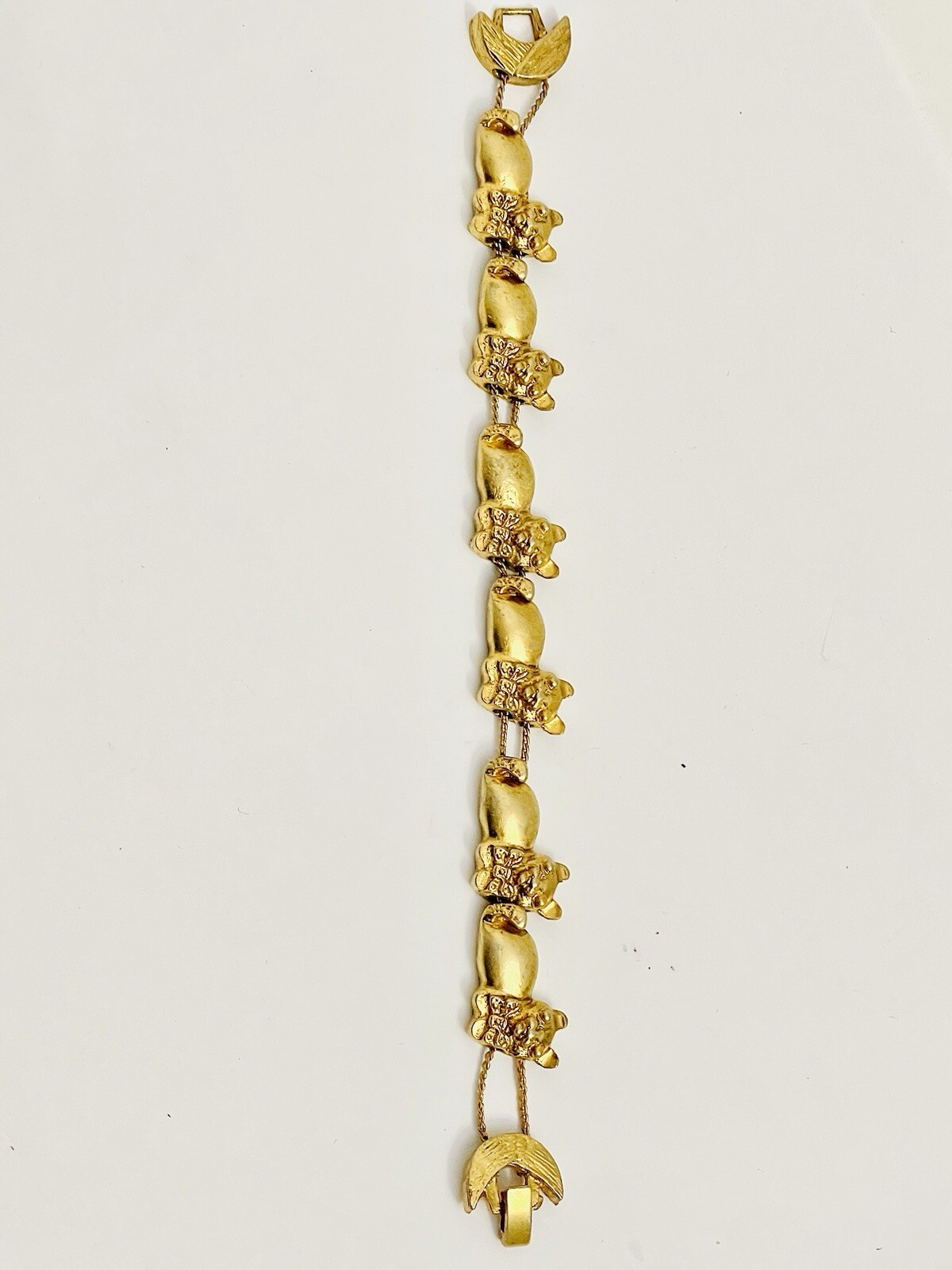 Vintage Gold Tone Cat Kitten Cuddling Slide Charm Bracelet