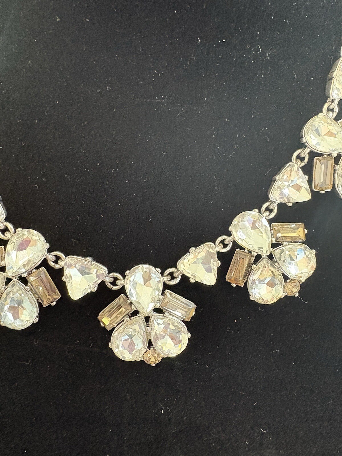 Stella & Dot Rhinestone Necklace Lila Clear & Gray Silver Tone Statement 21”
