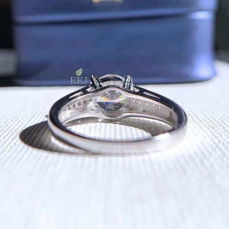 Moissanite Engagement Ring Round 2 Ct Art Deco Pave Band Vintage Bridal Gift