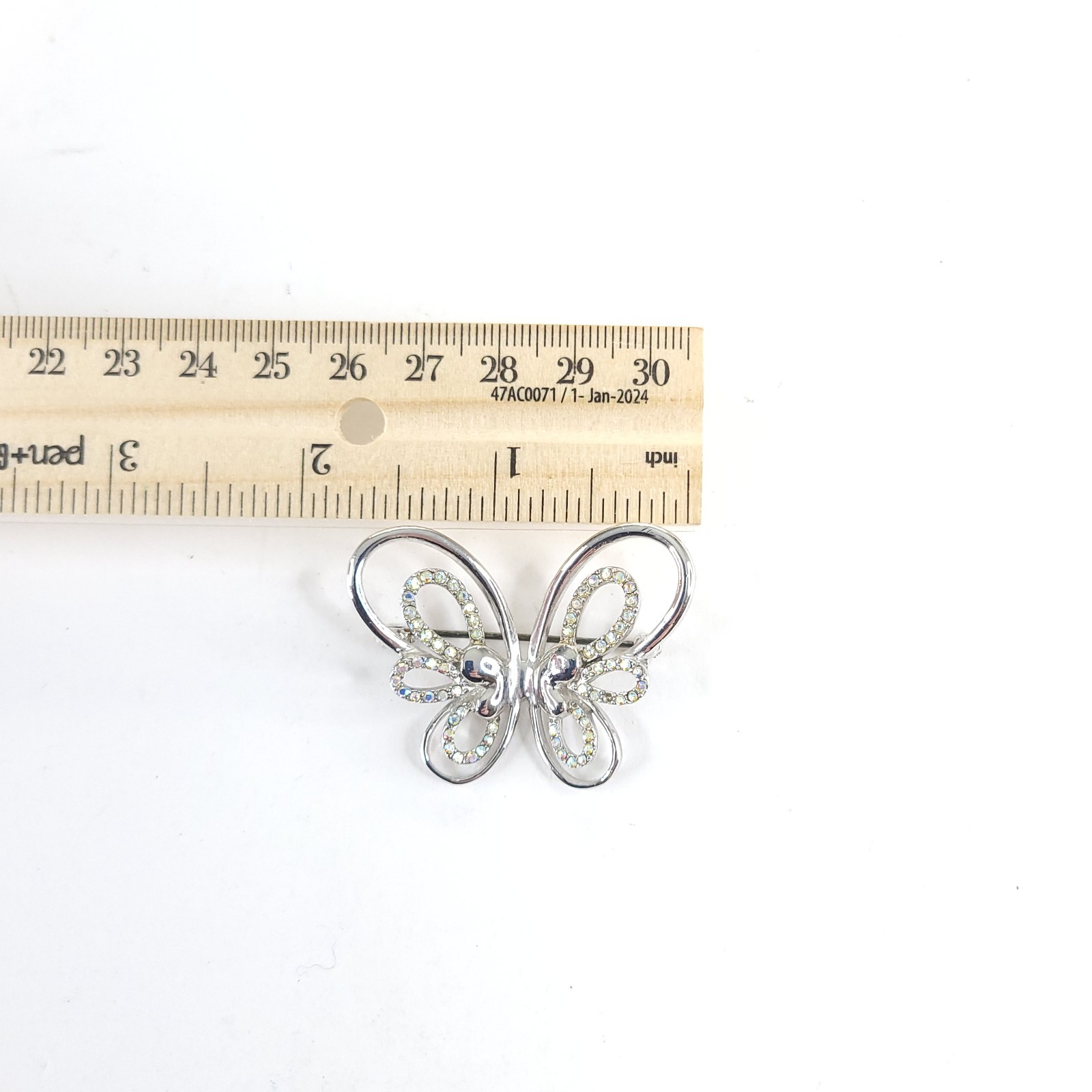 Vintage Silvertone and Rhinestones Openwork Butterfly Brooch Pin Unsigned