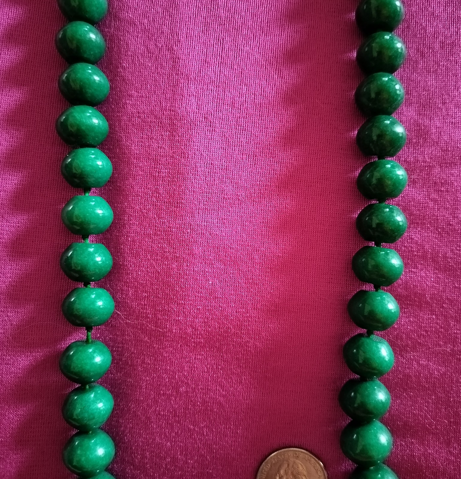 Vintage Natural Dark Green Jade Necklace. Individually Knotted W/ .925 Clasp.