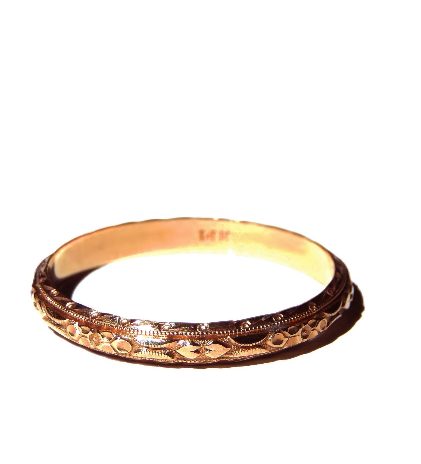 14K Solid Rose Gold Victorian engraved wedding band , Size 11.5