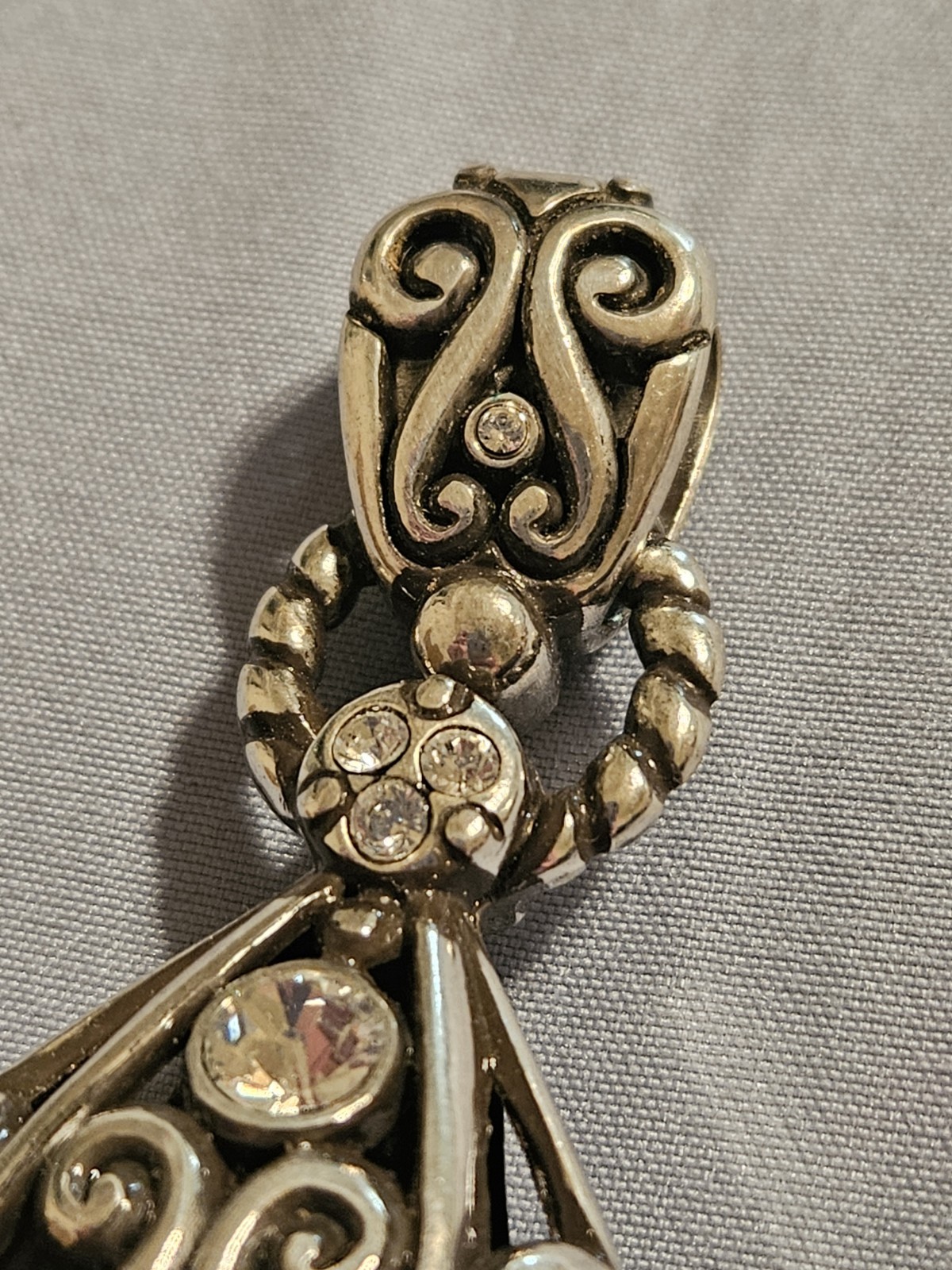 Antique Silver Pewter, Crystals – Filigree Teardrop Pendant Charm