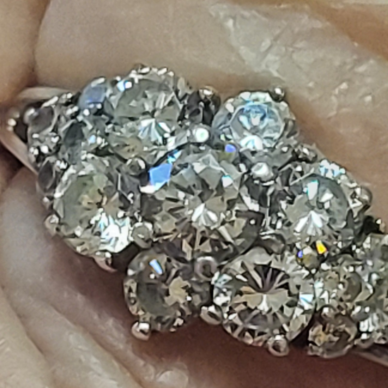Vtg 925 Cluster Ring Round Brilliant Sterling Silver Cubic Zirconia Floral Sz 10