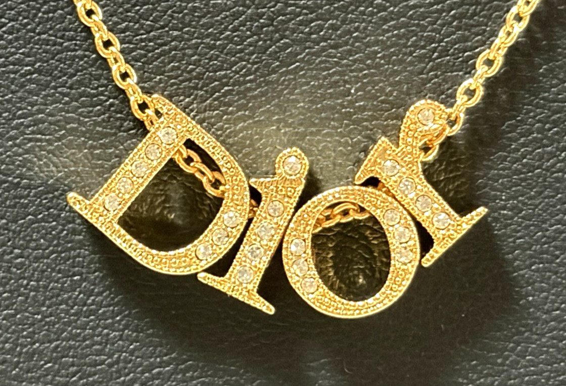 Christian Dior necklace pendant Features the DIOR logo rhinestones gold plating