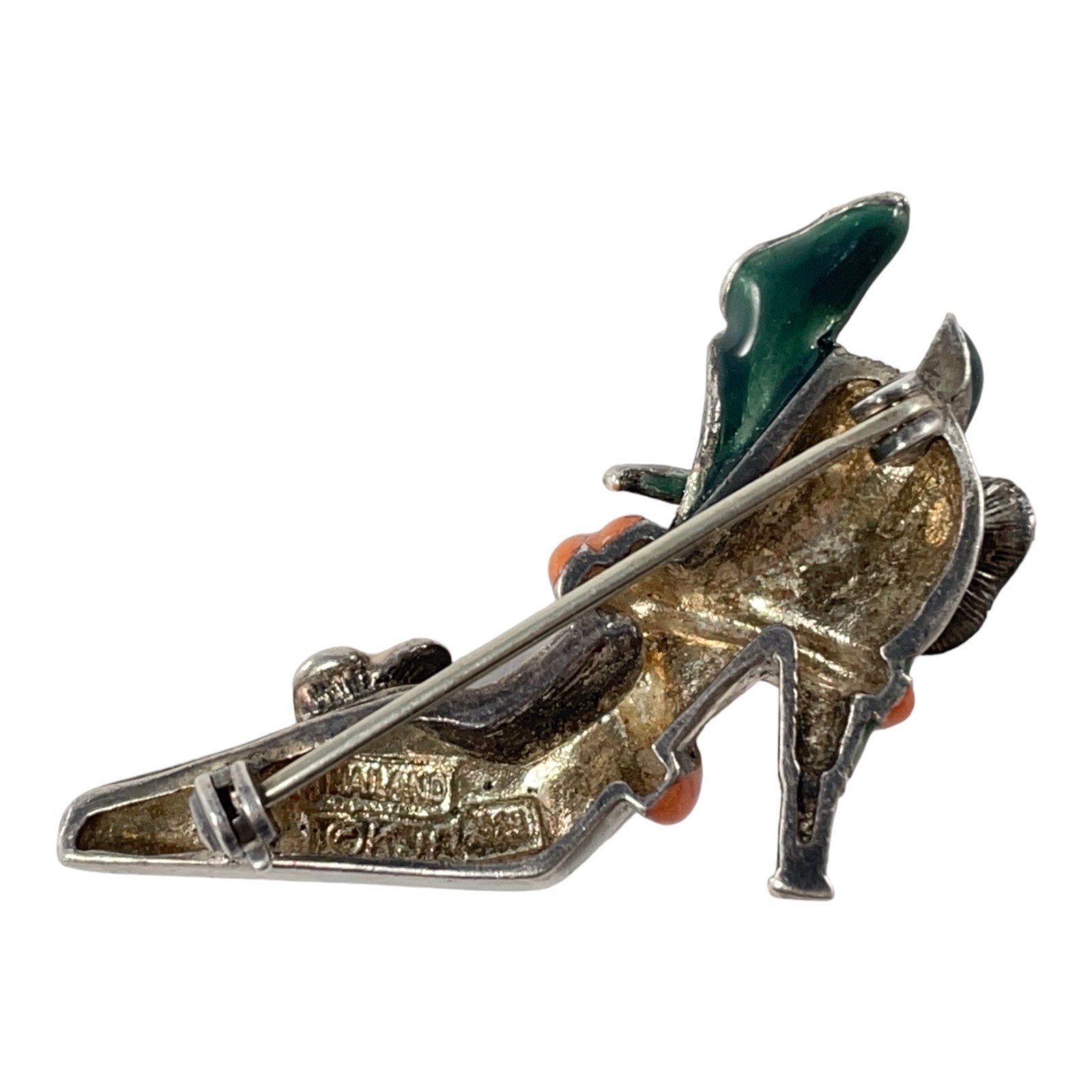 Vintage KJL Sterling 925 Calla Lily High Heel Shoe Enamel Brooch Signed