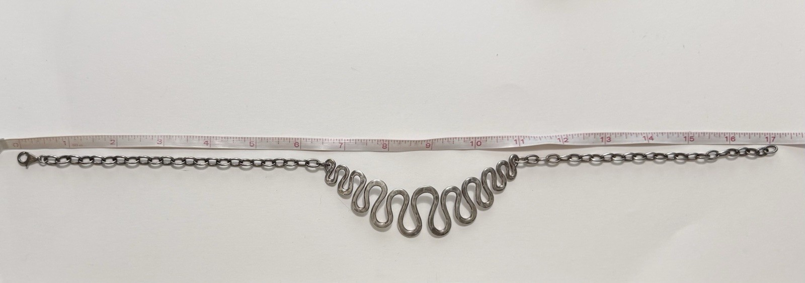1990s Robert Lee Morris Sterling Silver Eternal Curve Modernist Necklace 17”~44g
