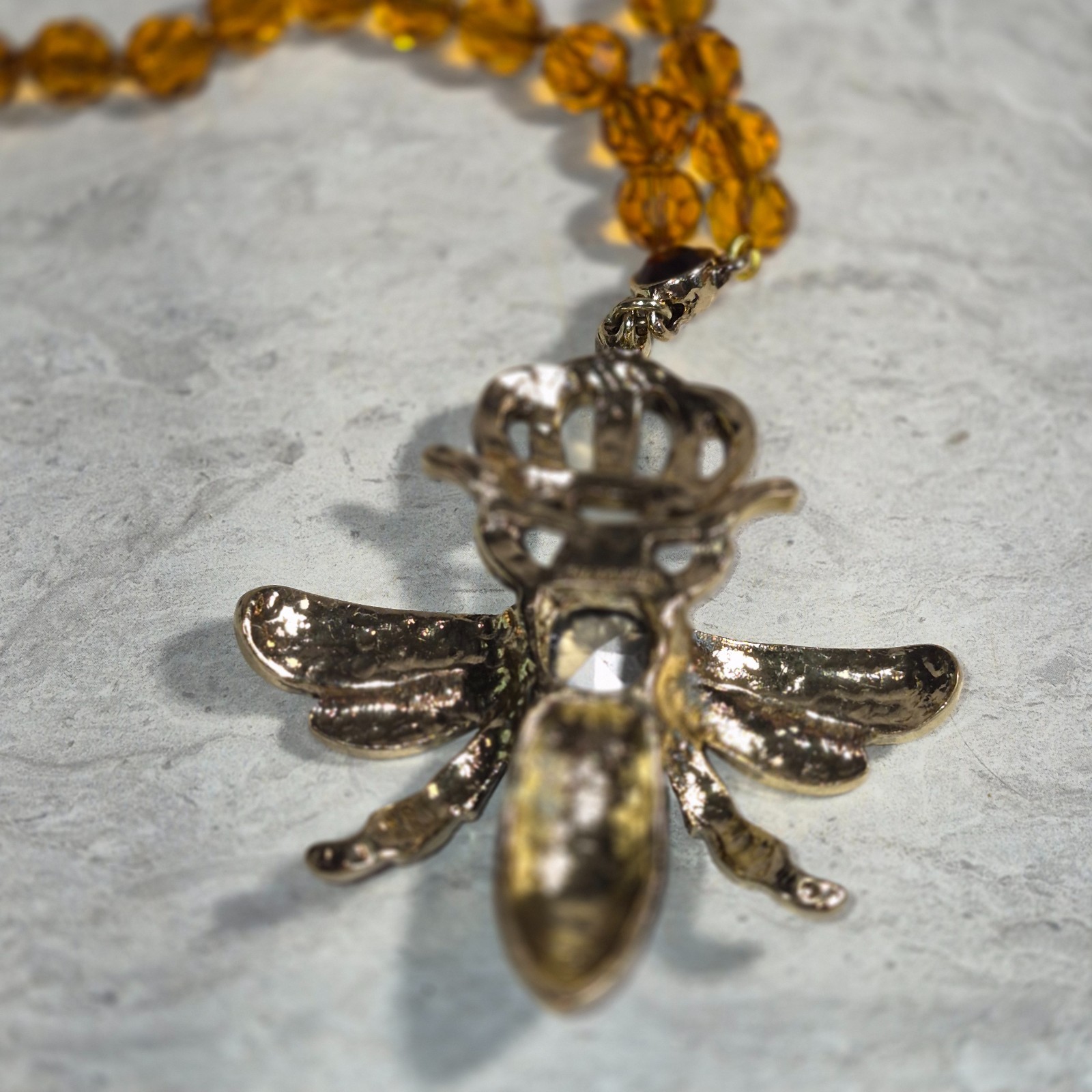 Vintage Inspired Art Deco Style Enamel Crystal Queen Bee Brooch with Glass Beads