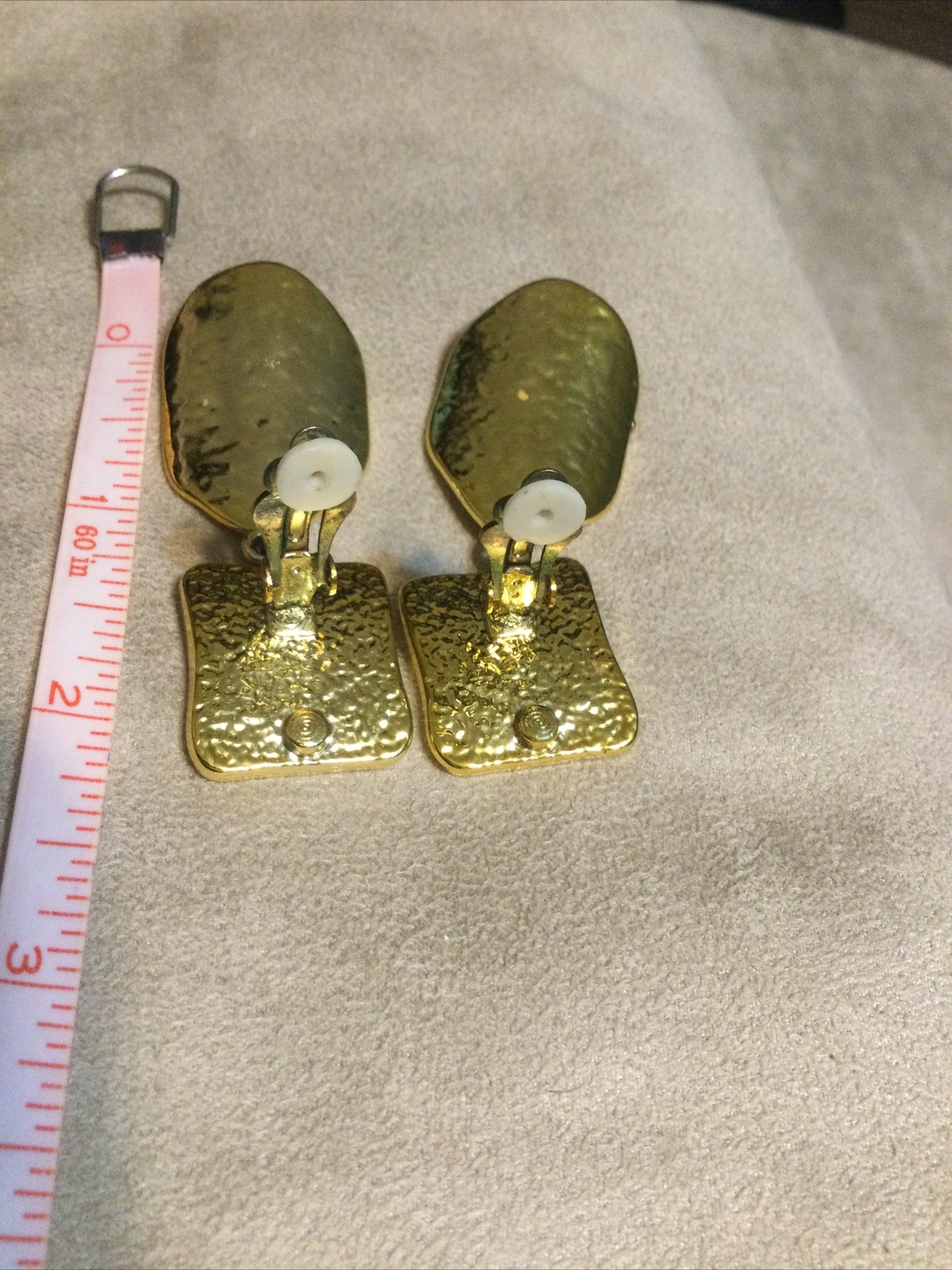 Clip Square Oval Dangle Gold Tone Earrings Very Light Weight