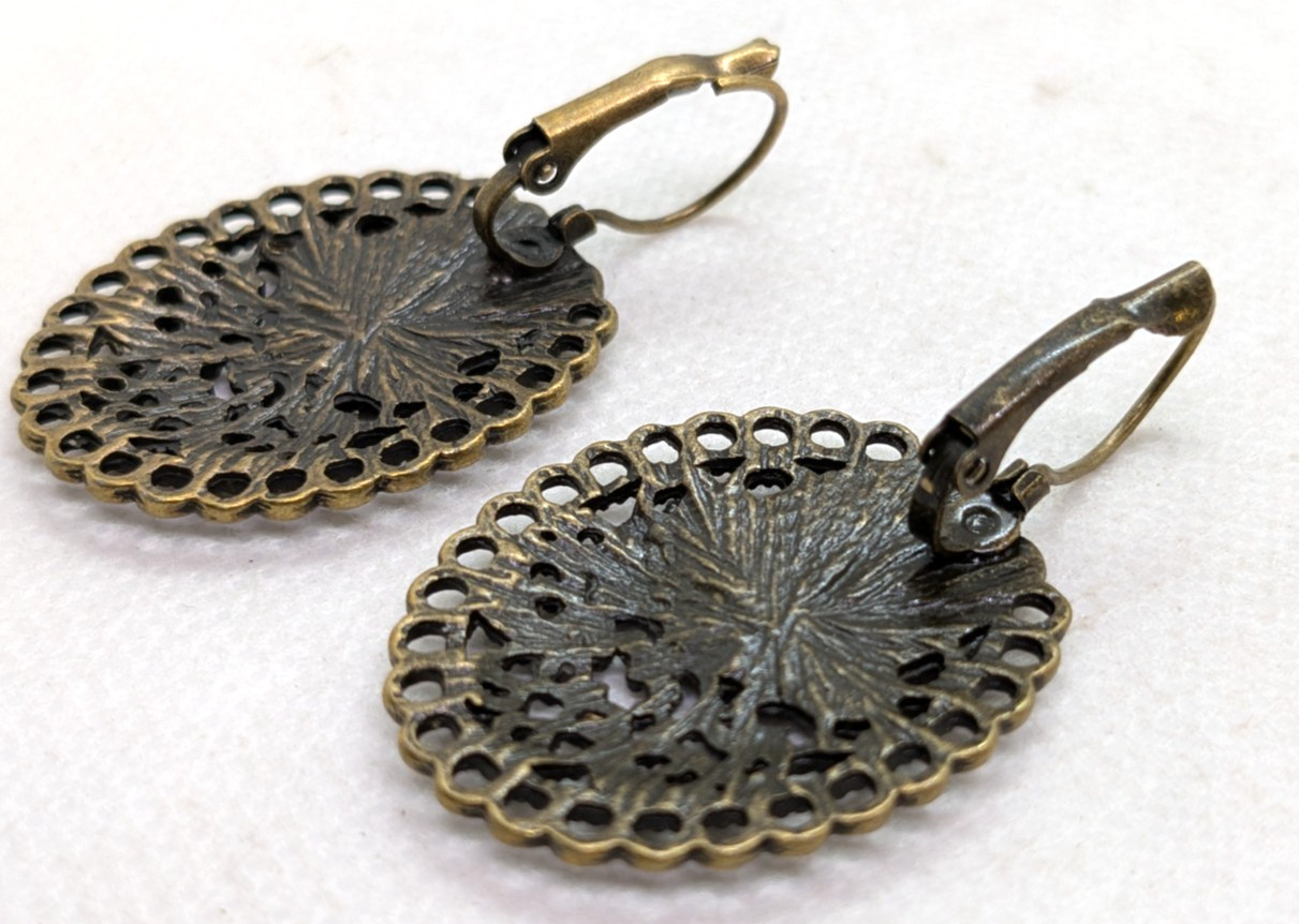 10 Bronze Colored Earring Blanks Bezel Settings Filigree Border Cabochon Base