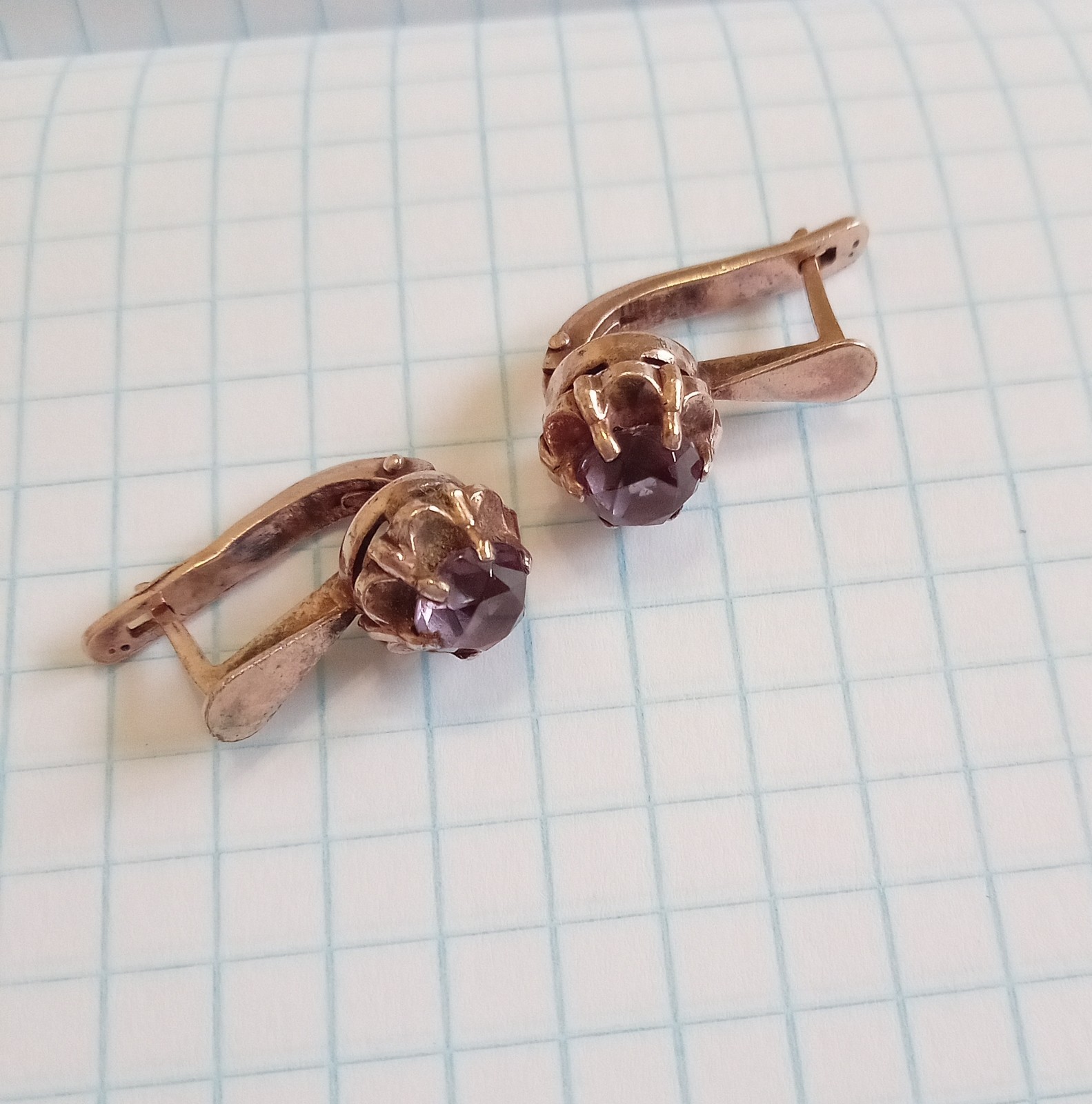 Vintage Earrings Amethyst stones Gilt Silver 925 star USSR times Women’s Jewelry