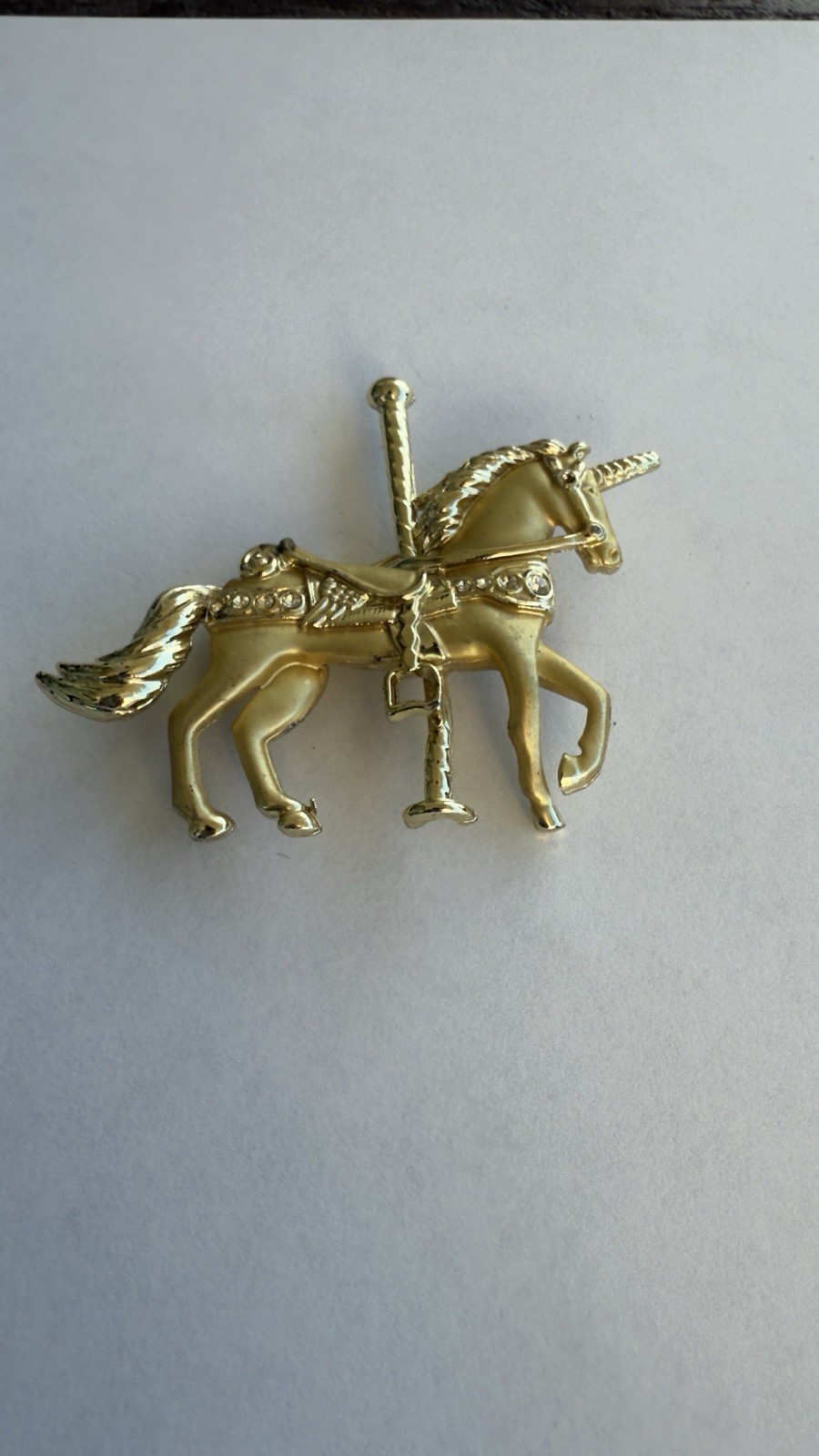 Gold Tone Carousel Unicorn Horse Brooch Pin Mythical Fantasy Jewelry