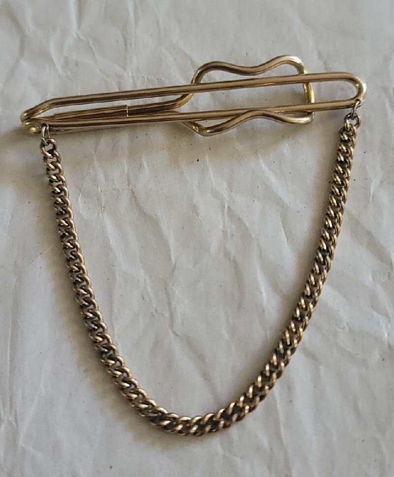 Vintage Hadley Men Jewelry Gold Tone Tie Clip with Chain