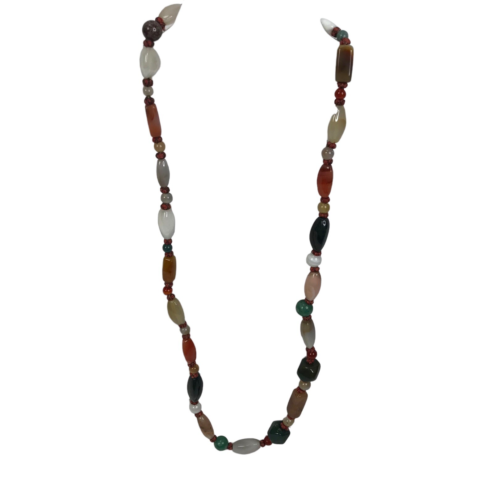 Vintage Necklace Polished GemStone beads Boho Earth tones hippy 60s 70s