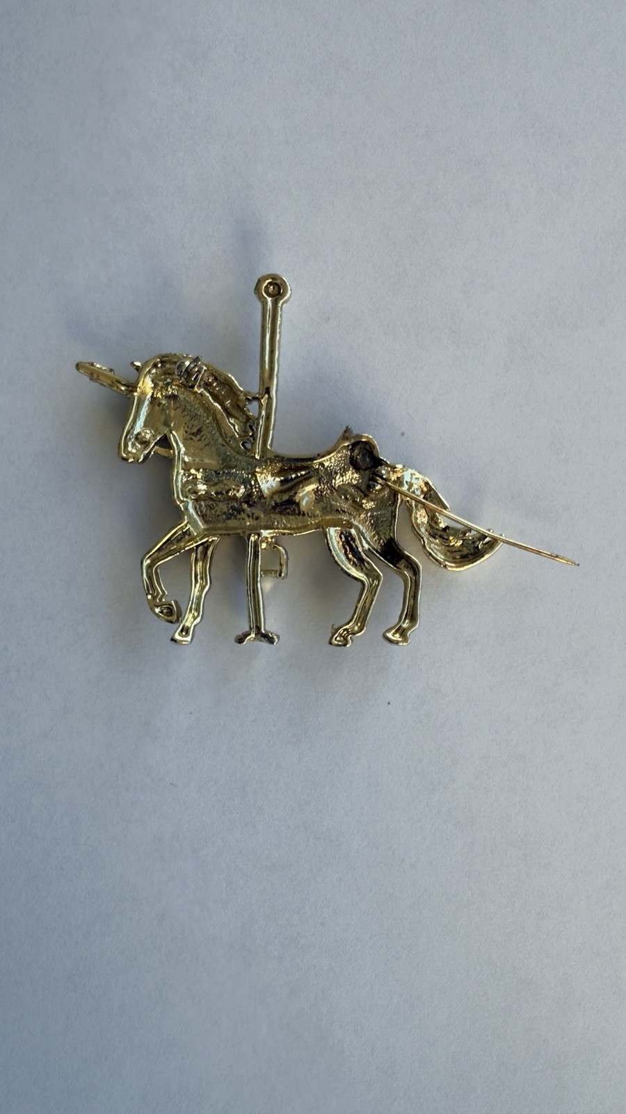 Gold Tone Carousel Unicorn Horse Brooch Pin Mythical Fantasy Jewelry