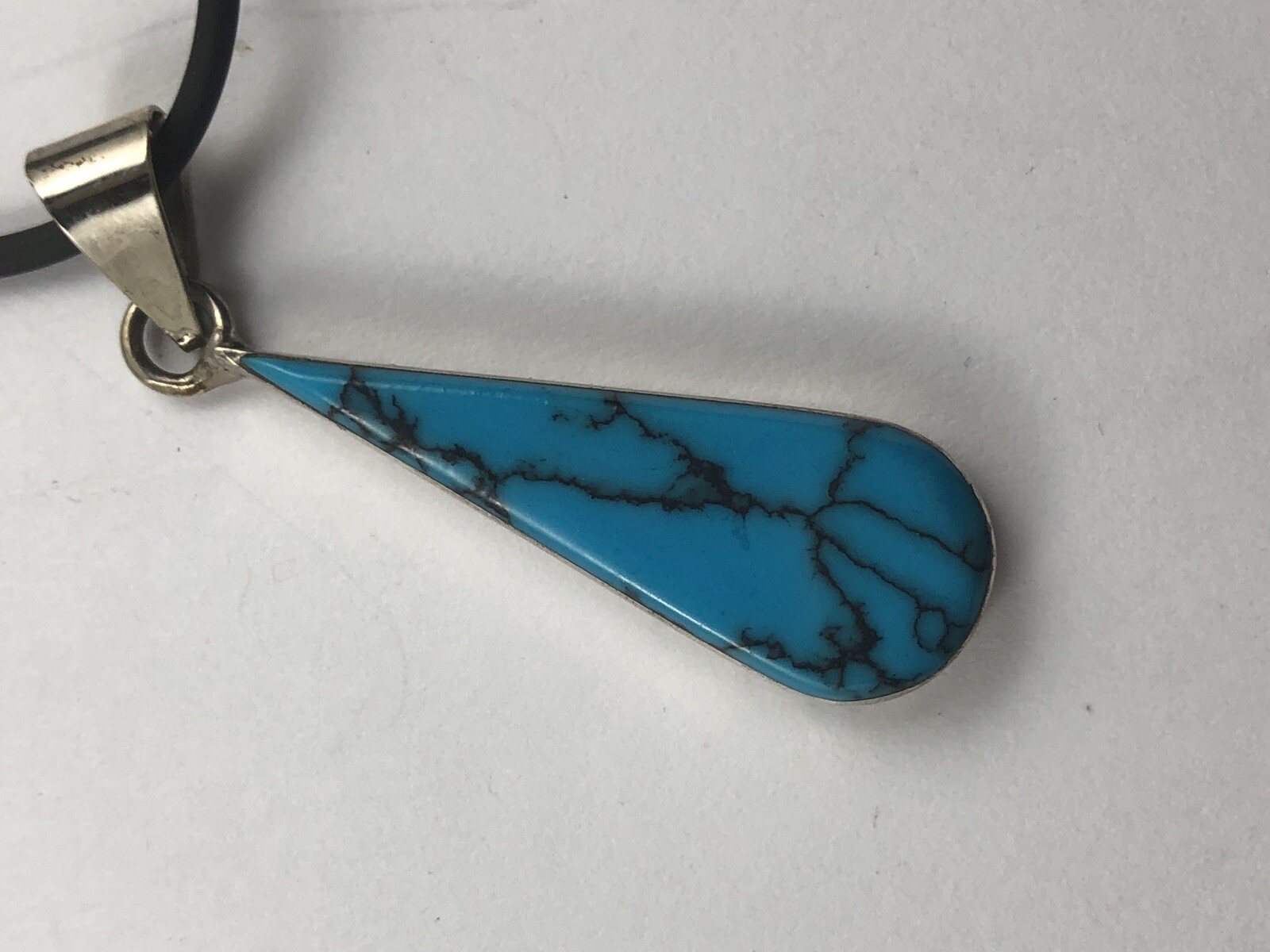 Vintage Sterling Silvet Turqouse Drop Necklace Rubber Choker