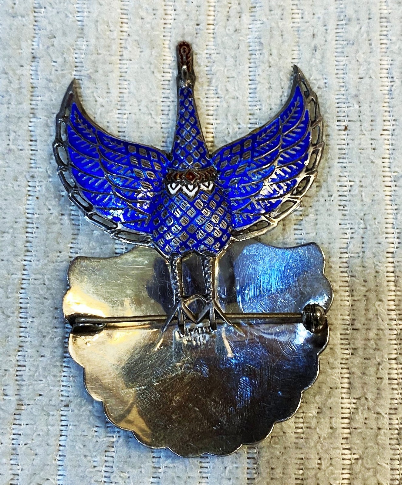 VTG STERLING SILVER PURPLE ENAMEL CHINESE EXPORT SILVER GILT PEACOCK PIN BROOCH