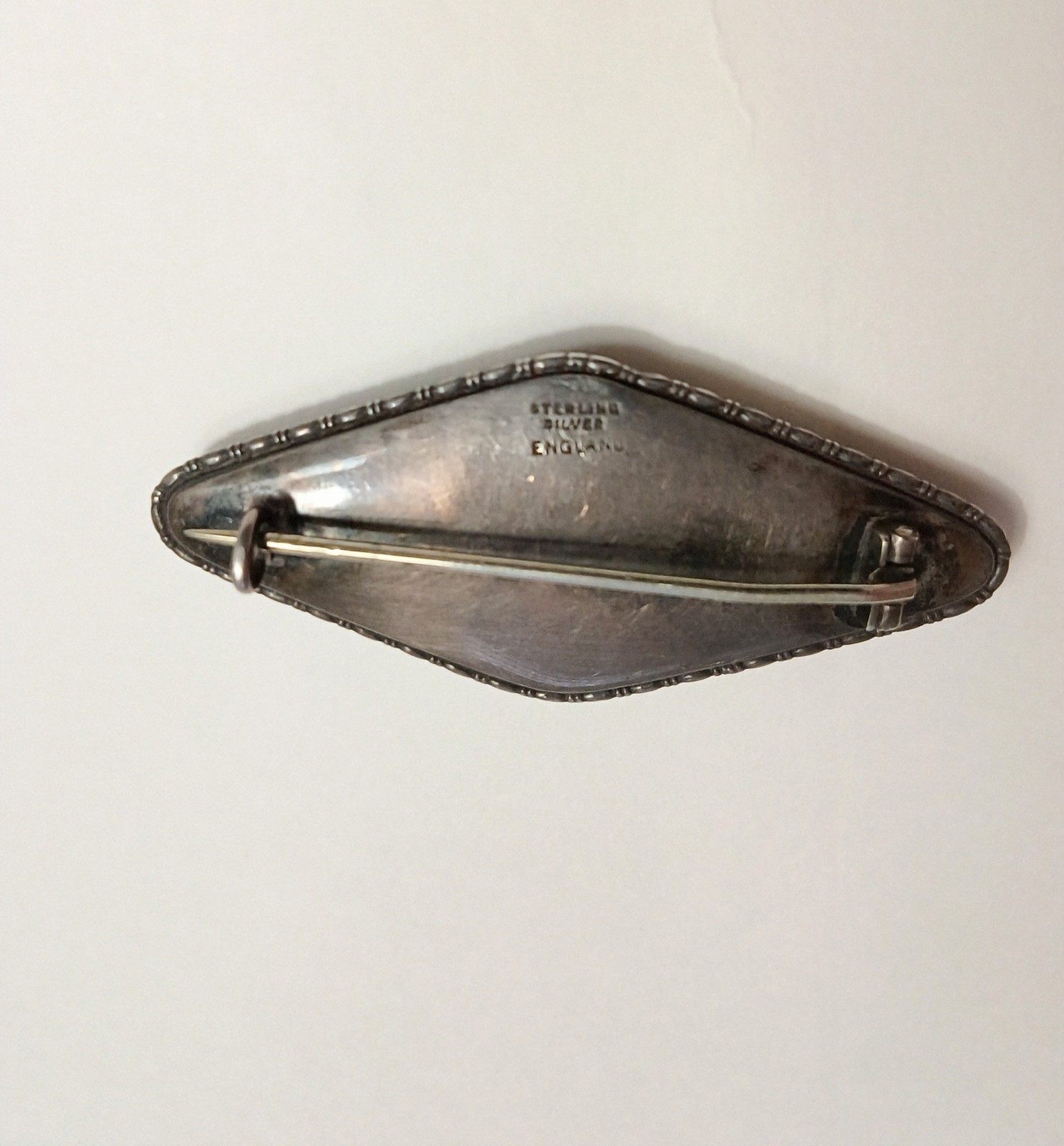 Antique Sterling Silver Brooch Signed “England” Bl. Butterfly wing in glass 2″