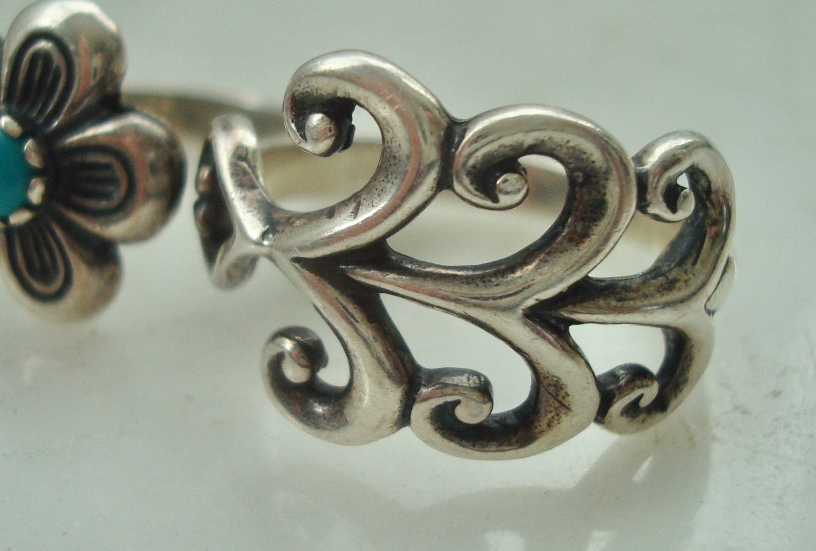 Vintage CAROLYN POLLACK STERLING Silver FLOWER Turquoise DOUBLE RING Size 9/7.5