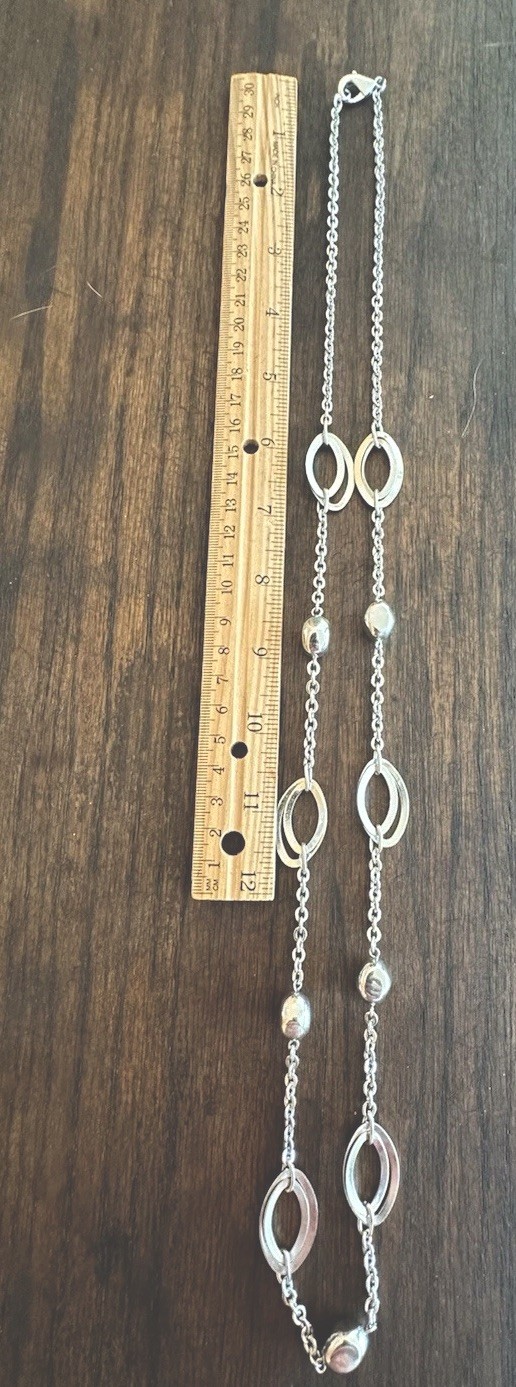 Vintage Shiny Silver Tone 35 “ end to end Necklace with Lobster Claw Clasp.
