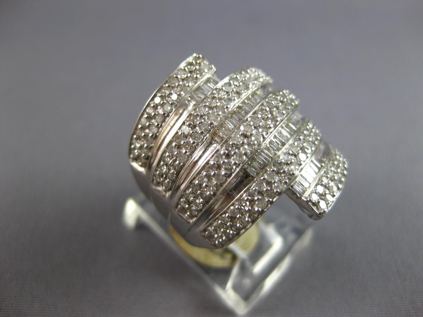 LARGE 1.52CT DIAMOND 14KT WHITE GOLD ROUND & BAGUETTE MULTI ROW ANNIVERSARY RING