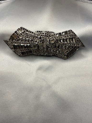 Art Deco Rhinestone Fur Clip ,Vintage Pat. Pend. Duette,Baguette Crystal Brooch