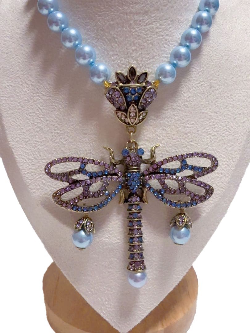 Heidi Daus Dragonfly Necklace Pendant Beaded Rhinestone Drop Charm L-45cm