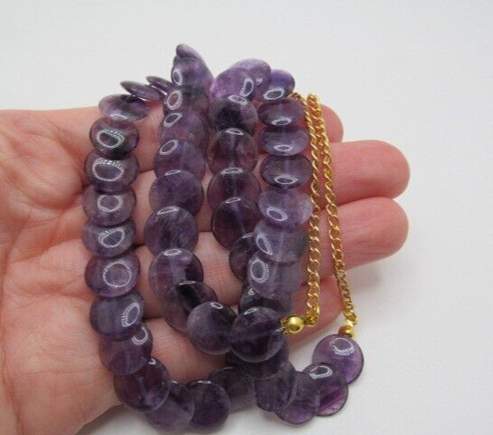 Vintage Amethyst 12.25mm Round Side Laying Disc Stone Necklace 22.5 In