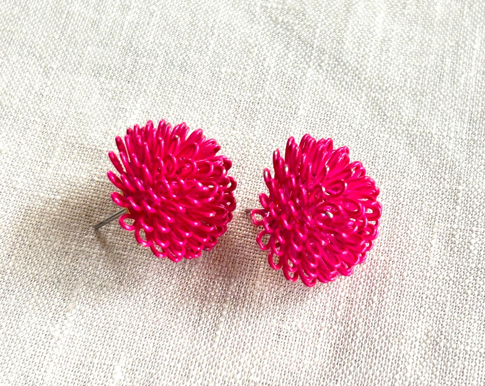 Vintage Earrings Lot of 3 Pairs 60s-80s Boho Tribal Enamel Pink Wire Hoop Studs