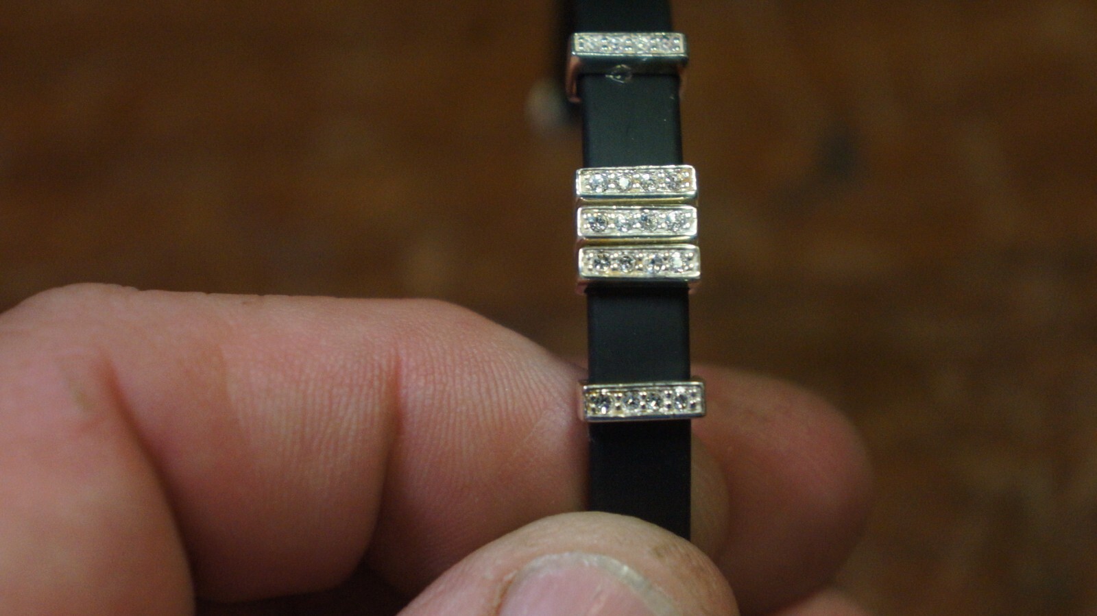 Contemporary Ster. Silver CZ Slide Charm Black Rubber Bracelet 2.5″ LOT 19
