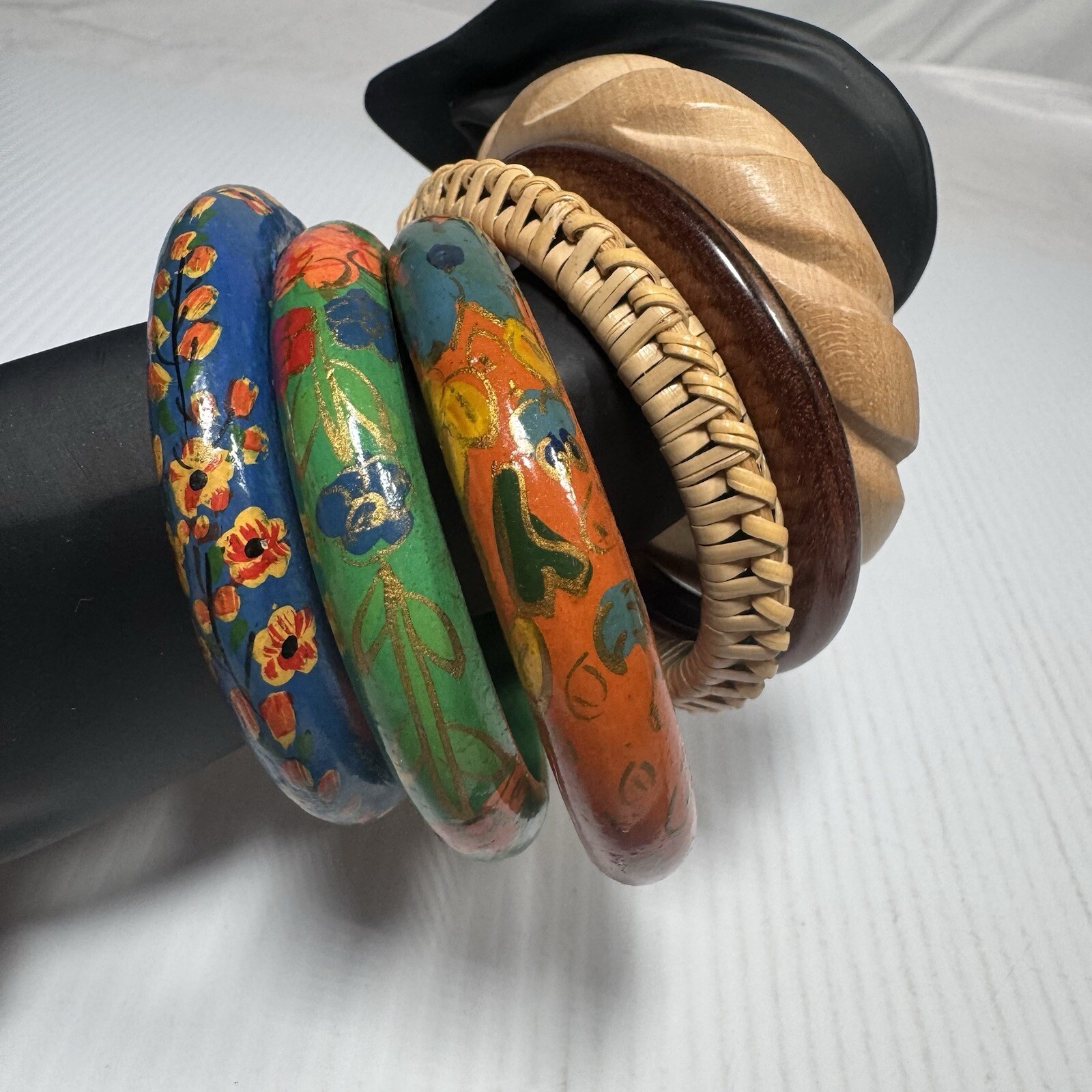 Lot of 6 Wood Bangle Bracelets Vintage Every Day Wear Collectible Natural Materi
